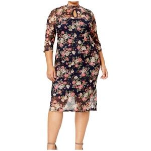 Monteau Floral Midi Dress - Navy and Pink